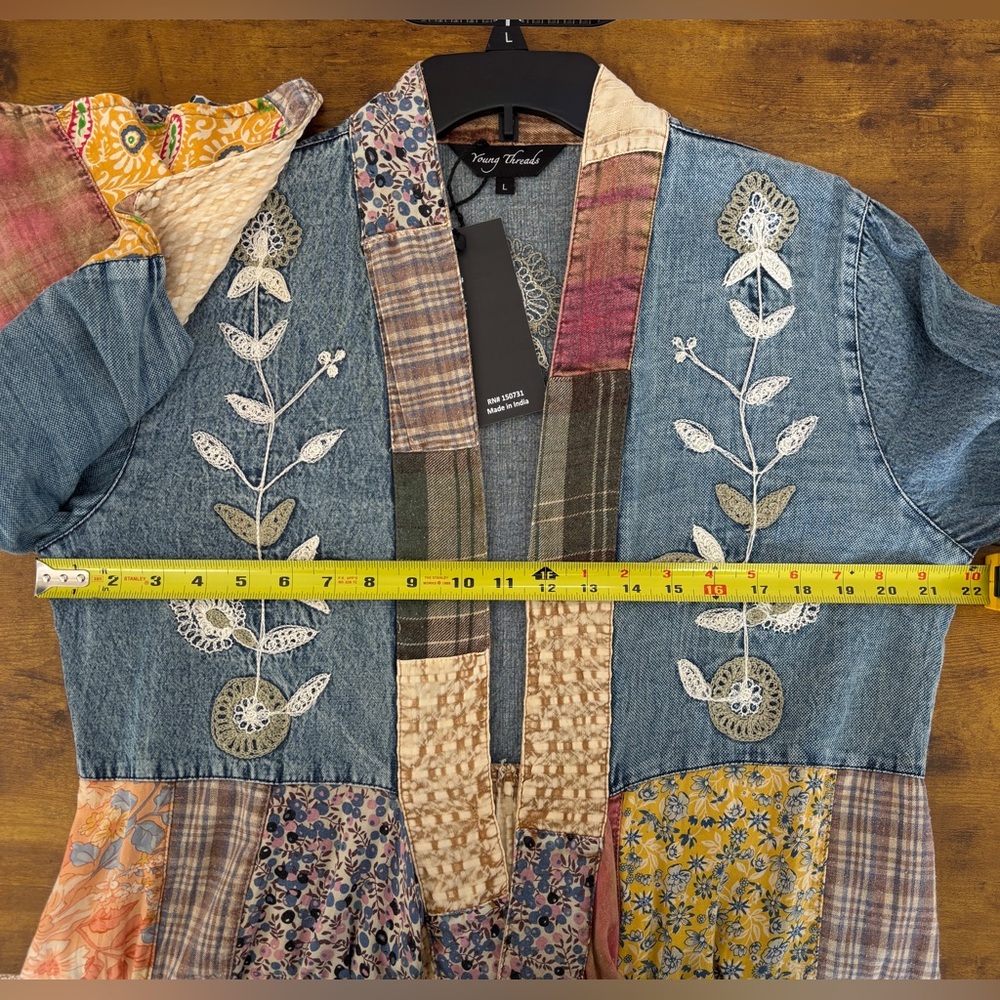 Young Threads Patchwork Denim Kimono Cardigan NWT… - image 7